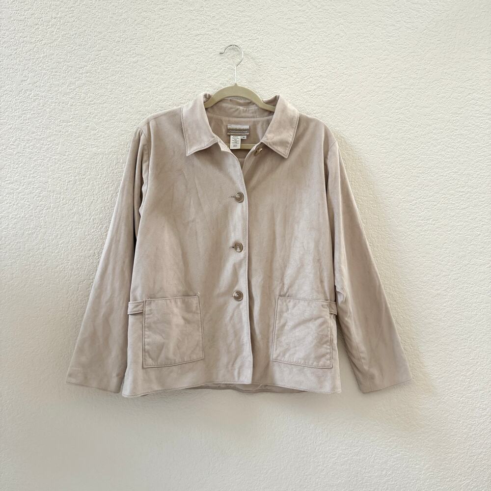 Faux Suede Beige Button-Down Jacket